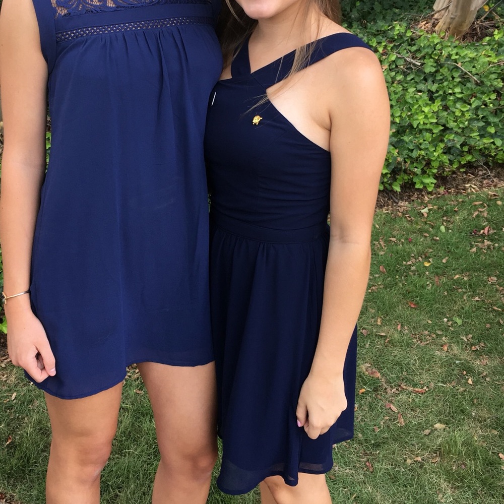 Navy Lulus High Neck Semi Formal Dress